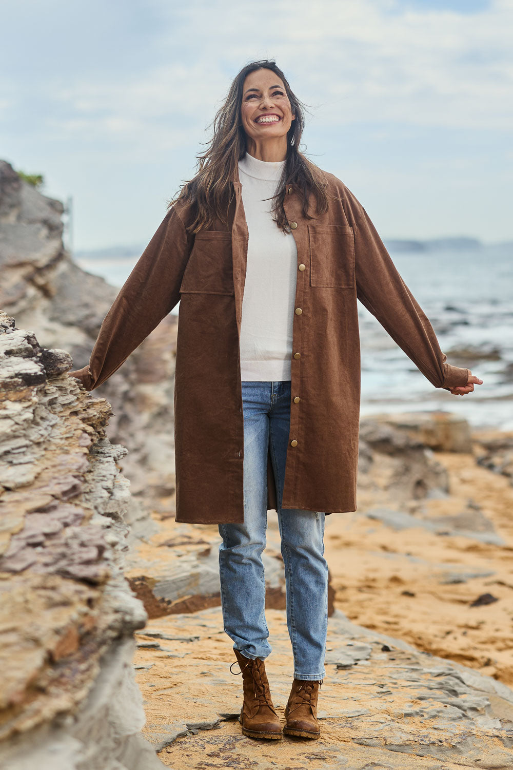 The Cord Shacket Dress With Pockets – Mushroom