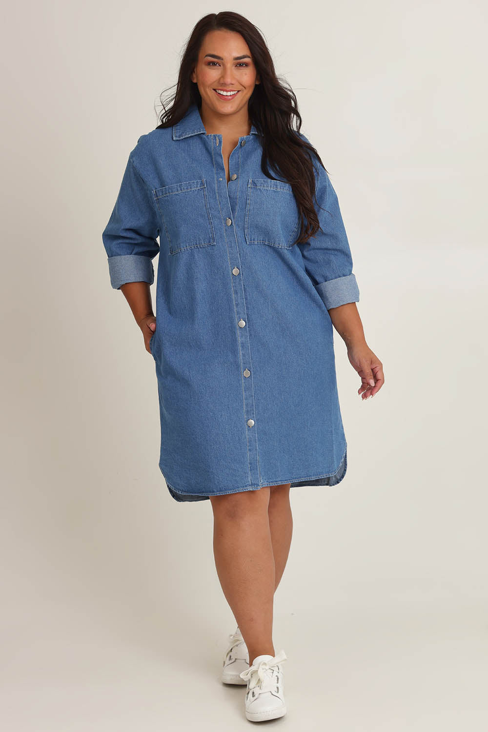 The Denim Shacket Dress With Pockets - Denimblue