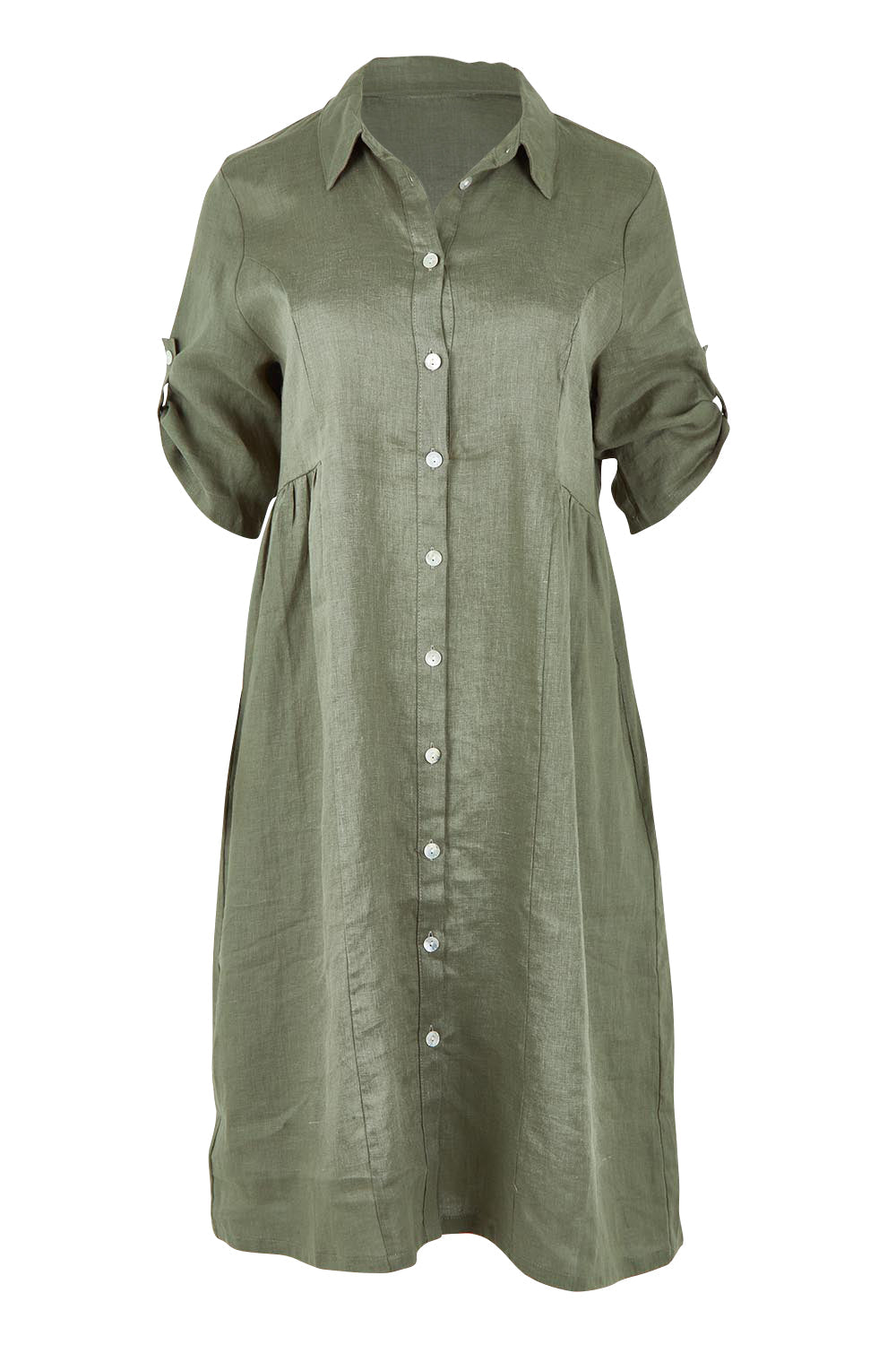 Linen Shirt Maker Dress - Olive