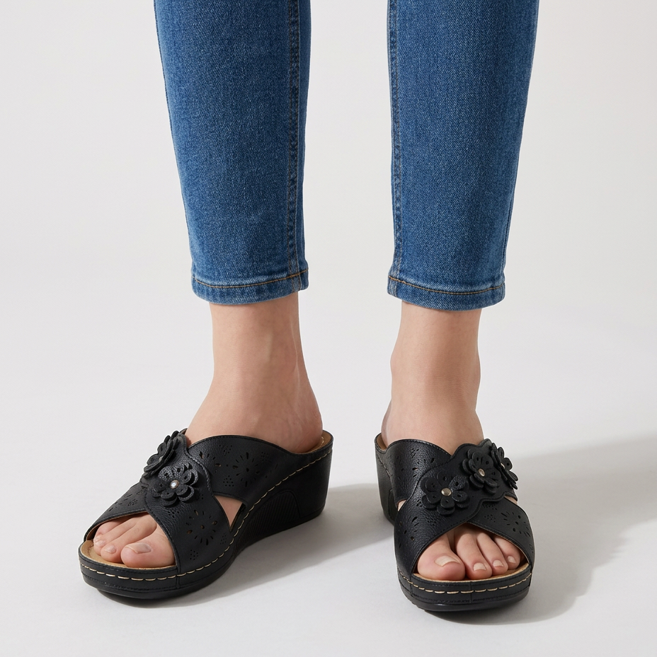 GINA | FLORAL WEDGE SANDALS