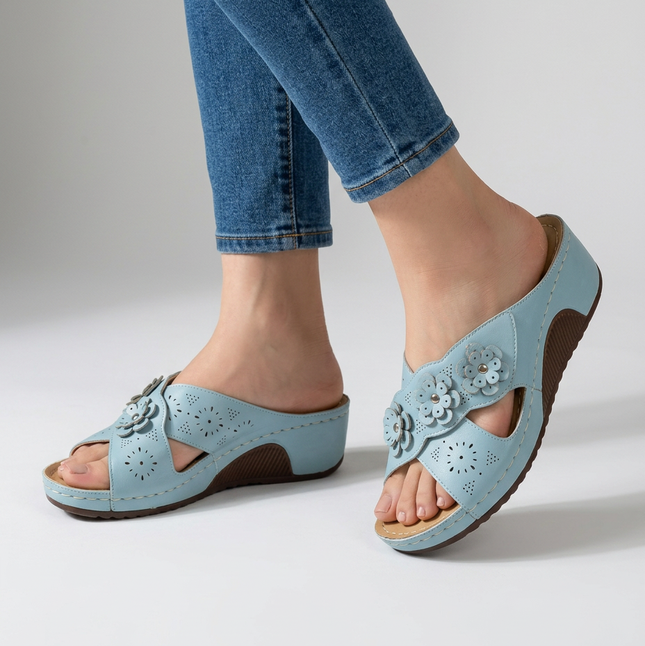 GINA | FLORAL WEDGE SANDALS