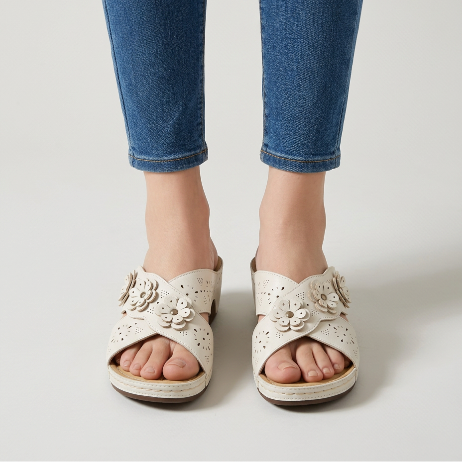 GINA | FLORAL WEDGE SANDALS