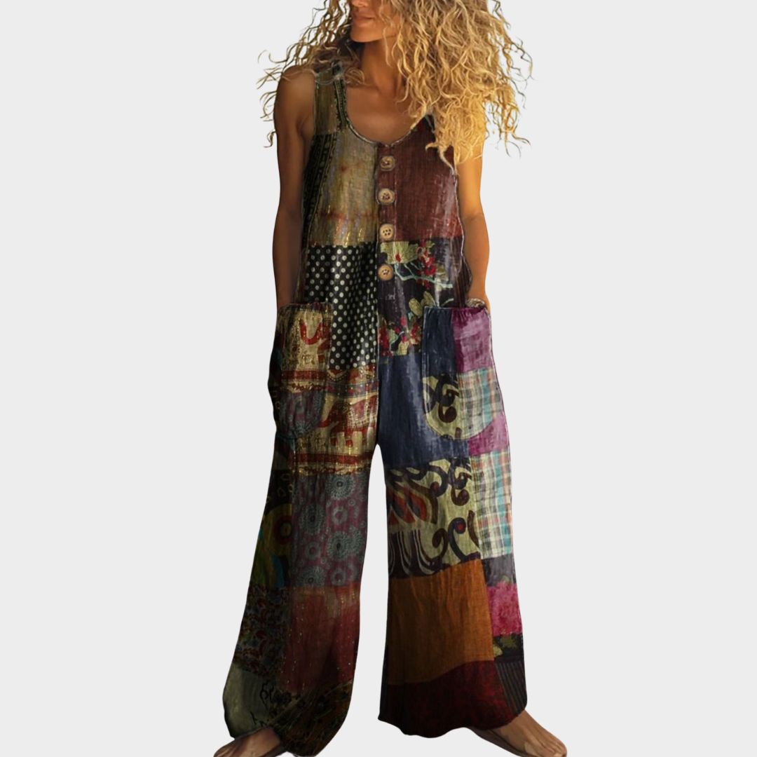 Quinella | Patchwork Print Casual Jumpsuit