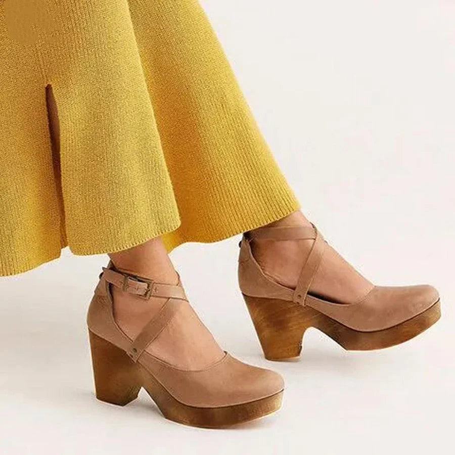 Yara | Wooden Wedge Mary Jane Shoes