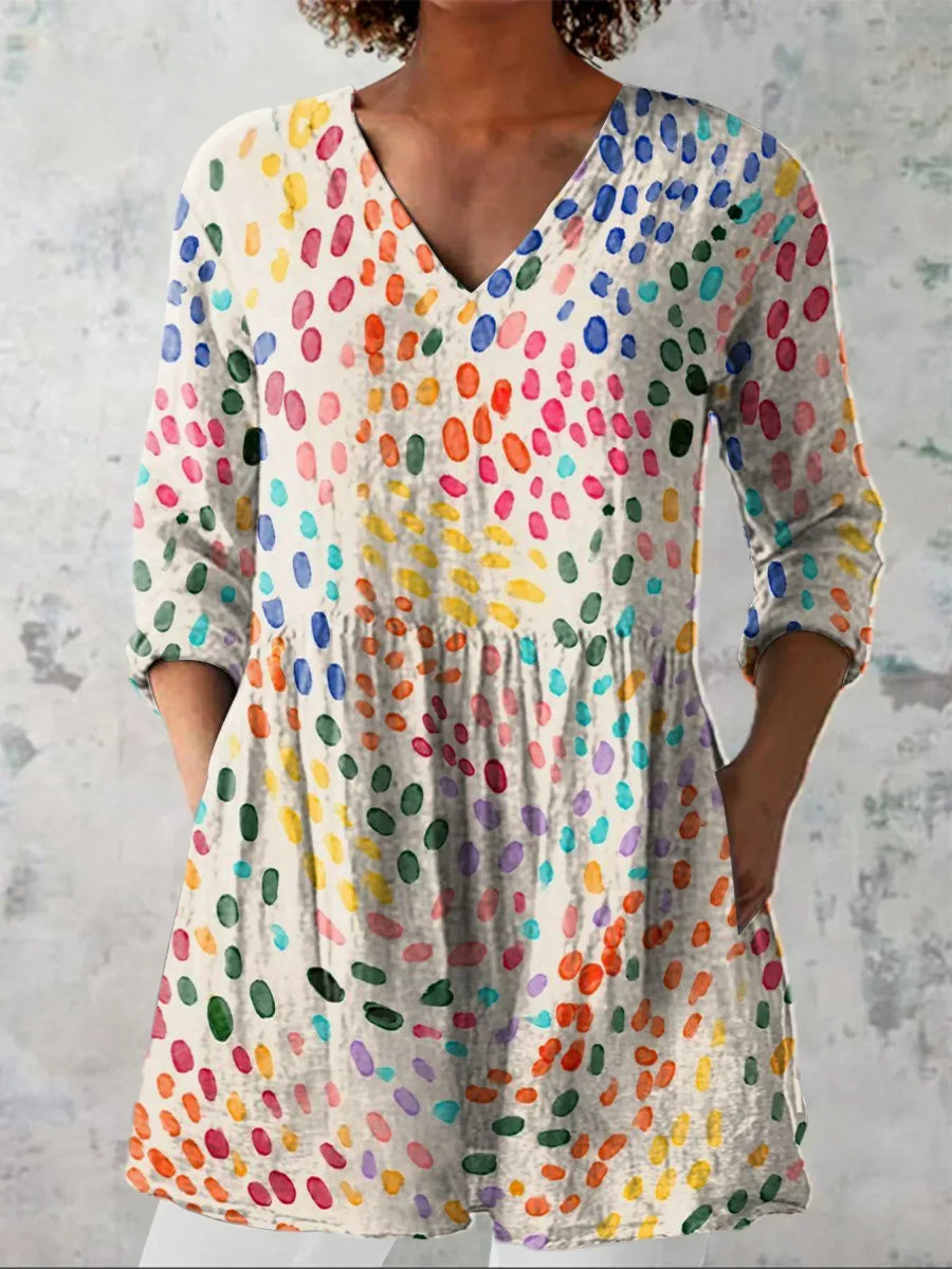 Hannah | Watercolor Polka Dot V-Neck Shirt