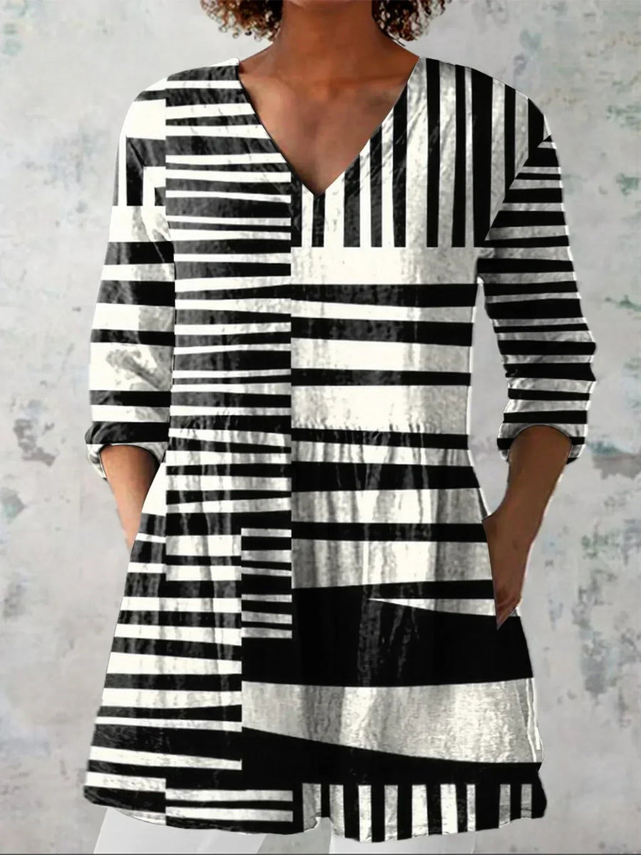 Evelyn | Abstract Stripe V-Neck Shirt