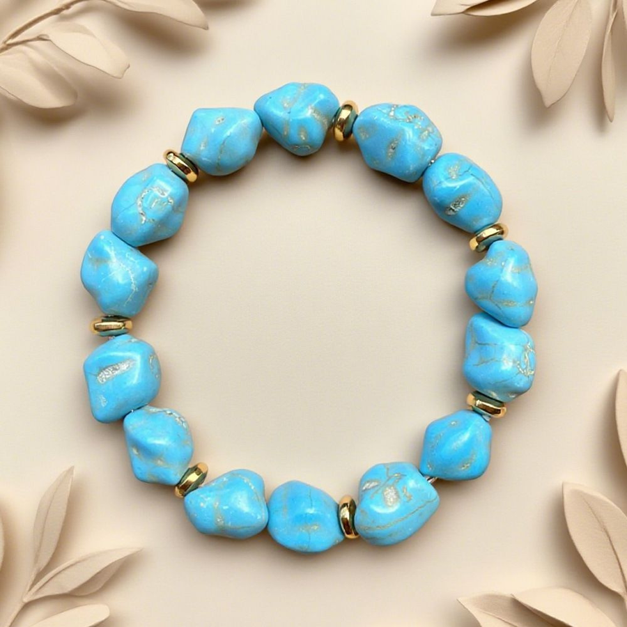 Turquoise Stone Woven Gold Bracelet