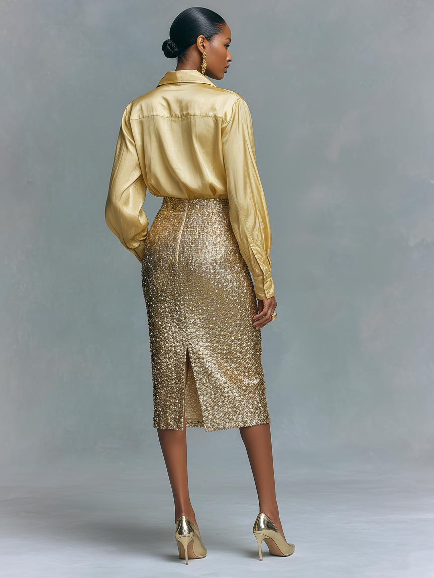 Lucia | Long-sleeved Shirt Sequined Pencil