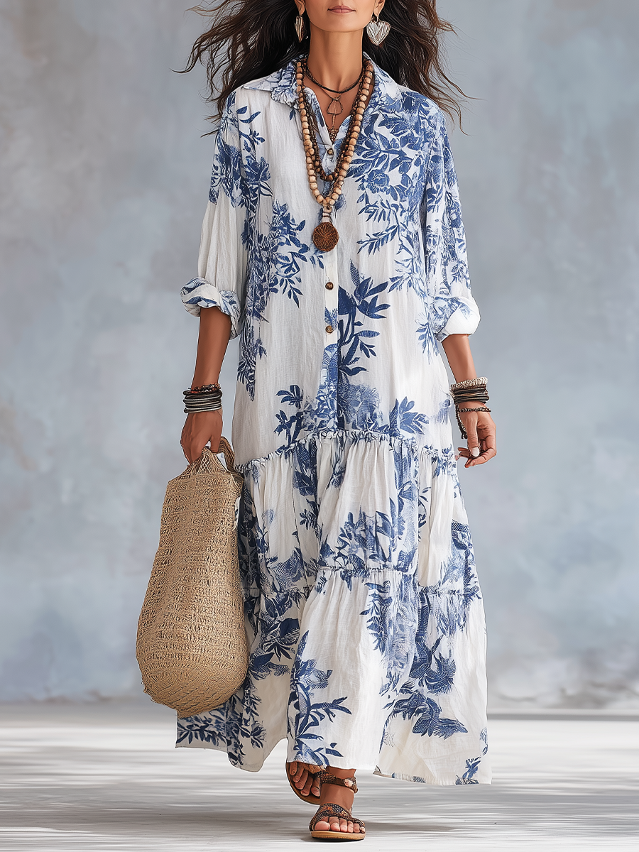 Fern | Blue Floral Button-Down Maxi Dress