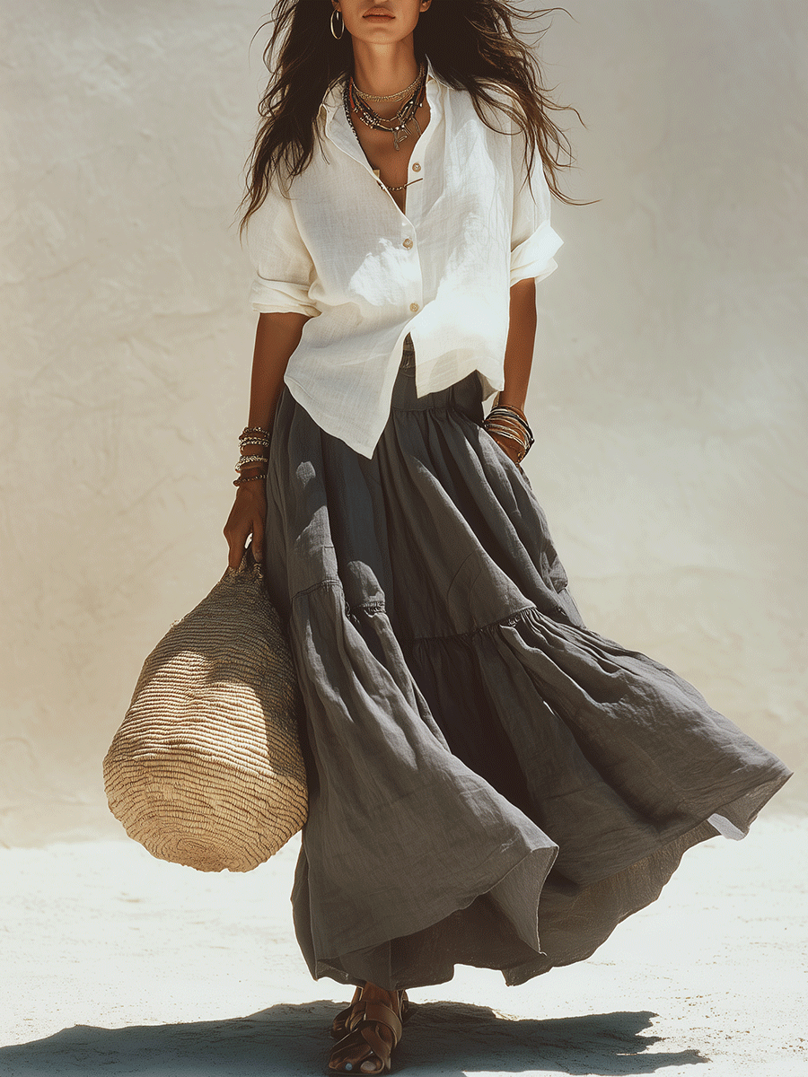 Fleur | Elegance Linen Shirt And Flowing Maxi