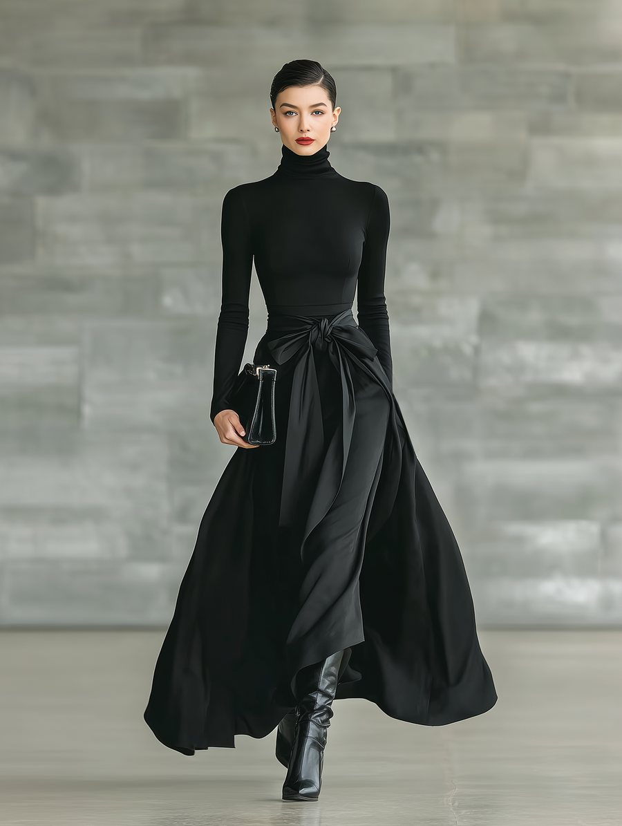 Emma | Black High-Neck High-Stretch Knitted
