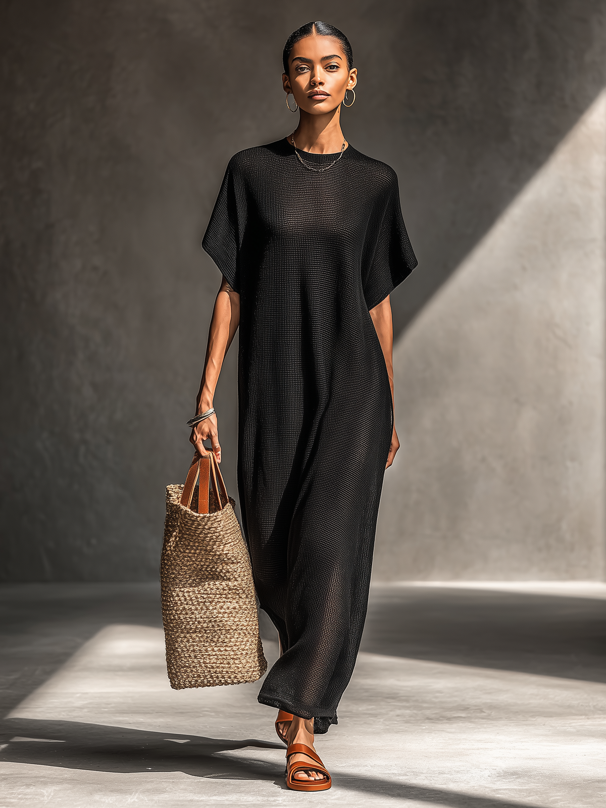 Jane | Sheer Knit Short-sleeved Maxi