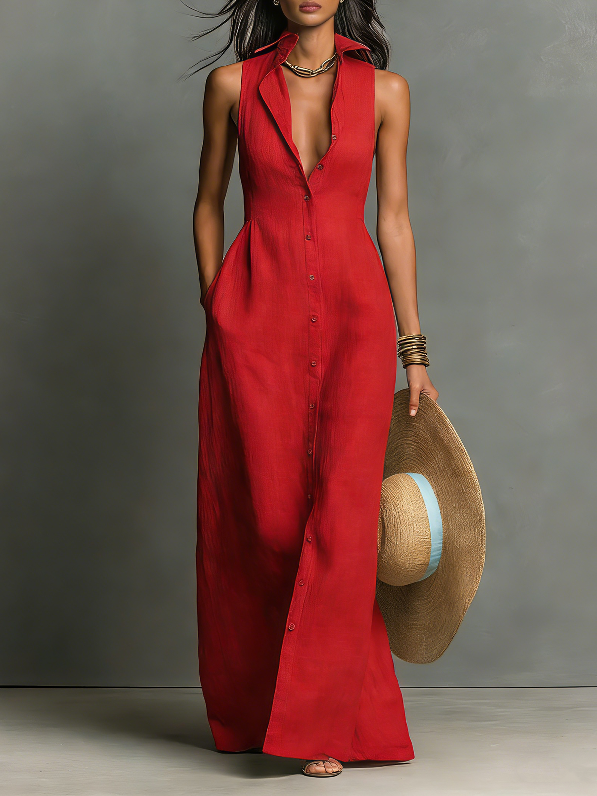 Alba | Linen-Blend Collared Single-Breasted Sleeveless