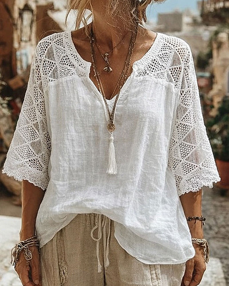 Cynthia | V-Neck Blouse with Lace Detail