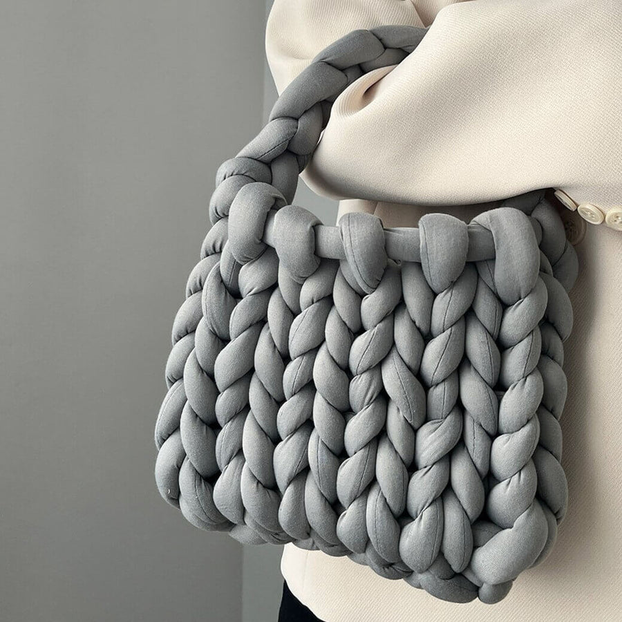 Genevieve | Grey Mini Chunky Knit Bag