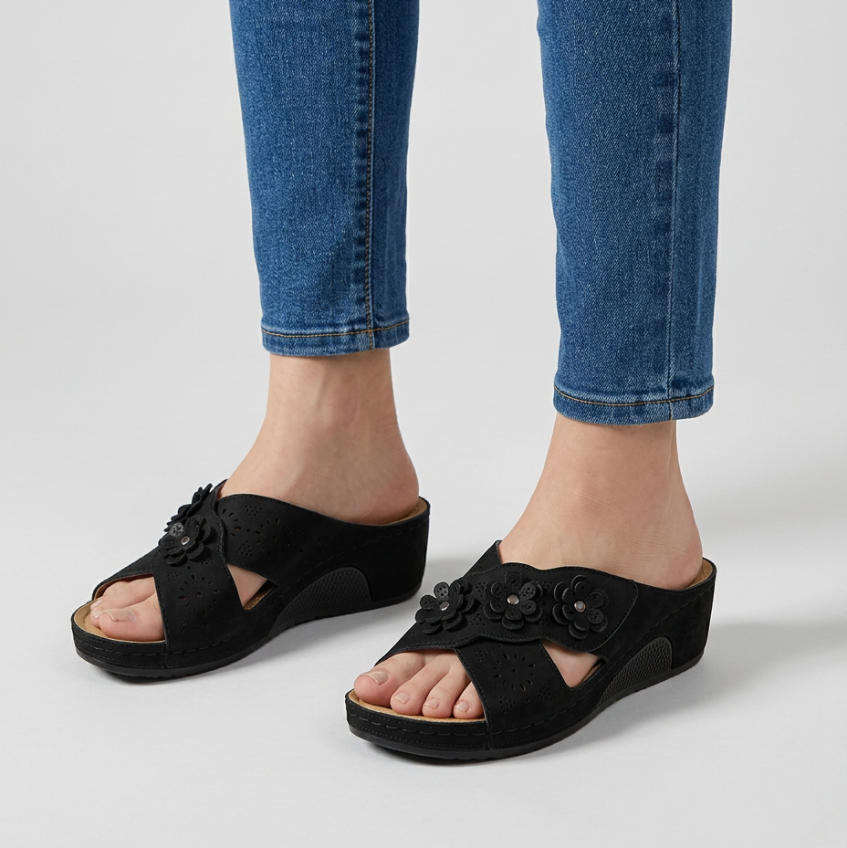 GINA | FLORAL WEDGE SANDALS