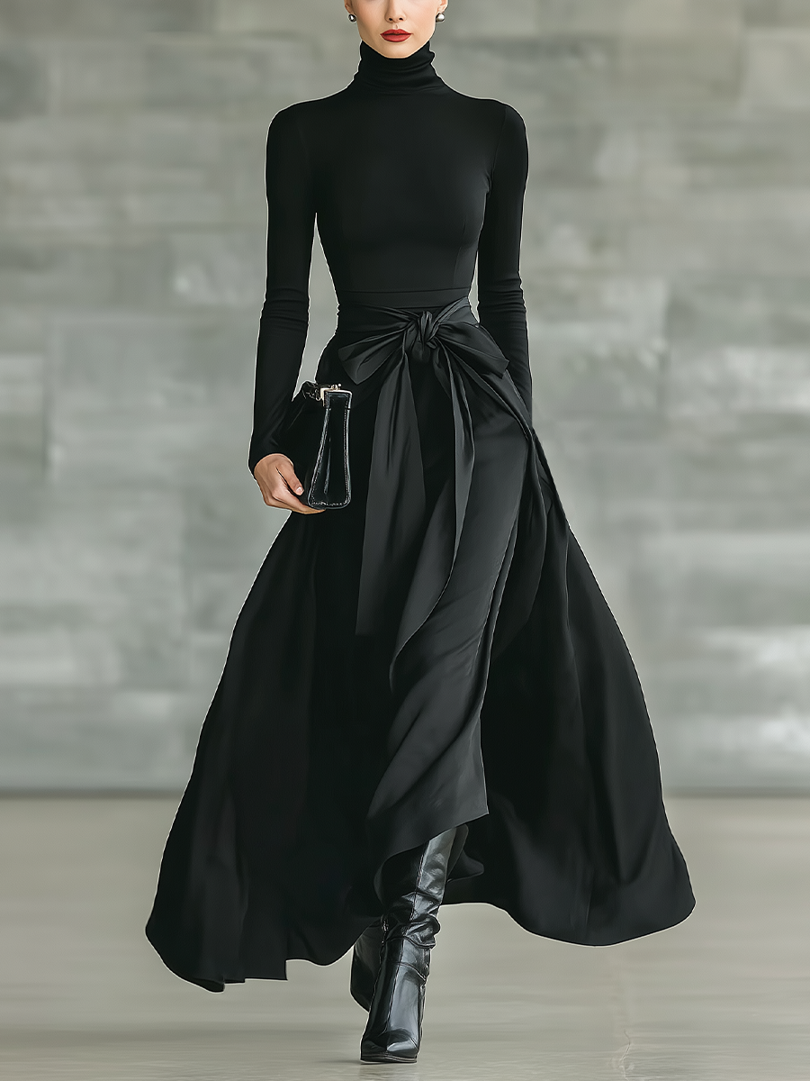 Emma | Black High-Neck High-Stretch Knitted