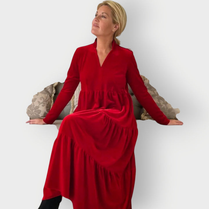 Luvira | Red Velvet Tiered Dress