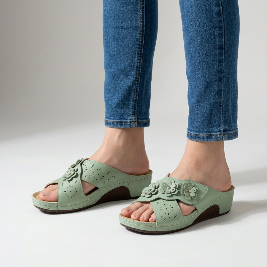 GINA | FLORAL WEDGE SANDALS