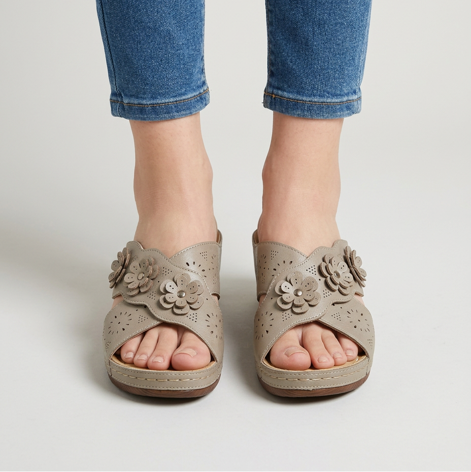 GINA | FLORAL WEDGE SANDALS