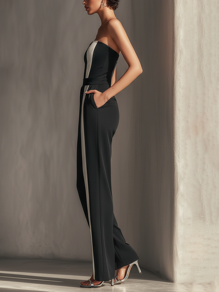 Julia | Black Strapless Jumpsuit Contrast