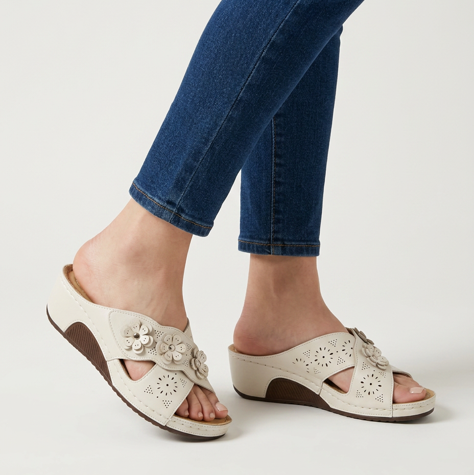 GINA | FLORAL WEDGE SANDALS