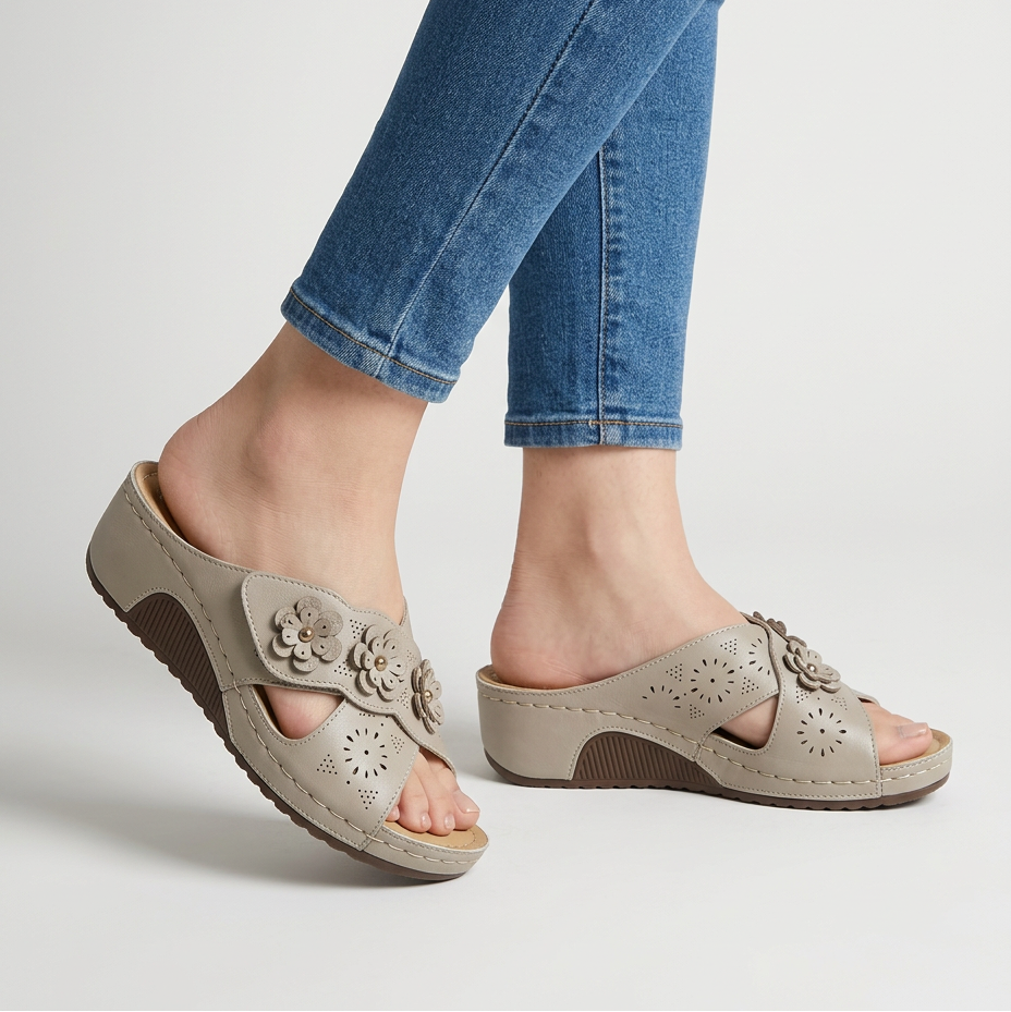 GINA | FLORAL WEDGE SANDALS