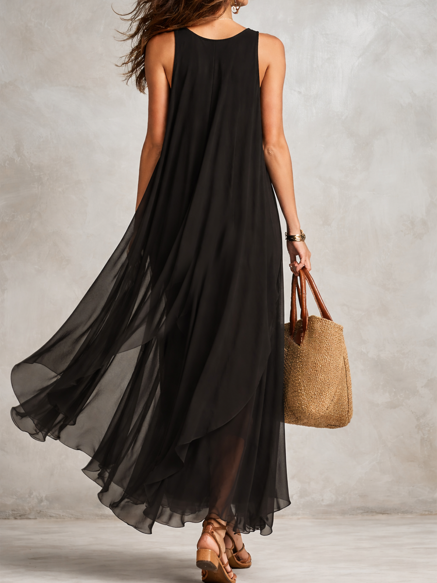 Juniper | Black Layered Chiffon Maxi Dress