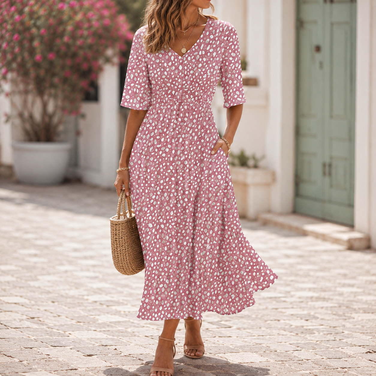 Tess™ | Elegant Midi Dress with Tummy-Concealing Design