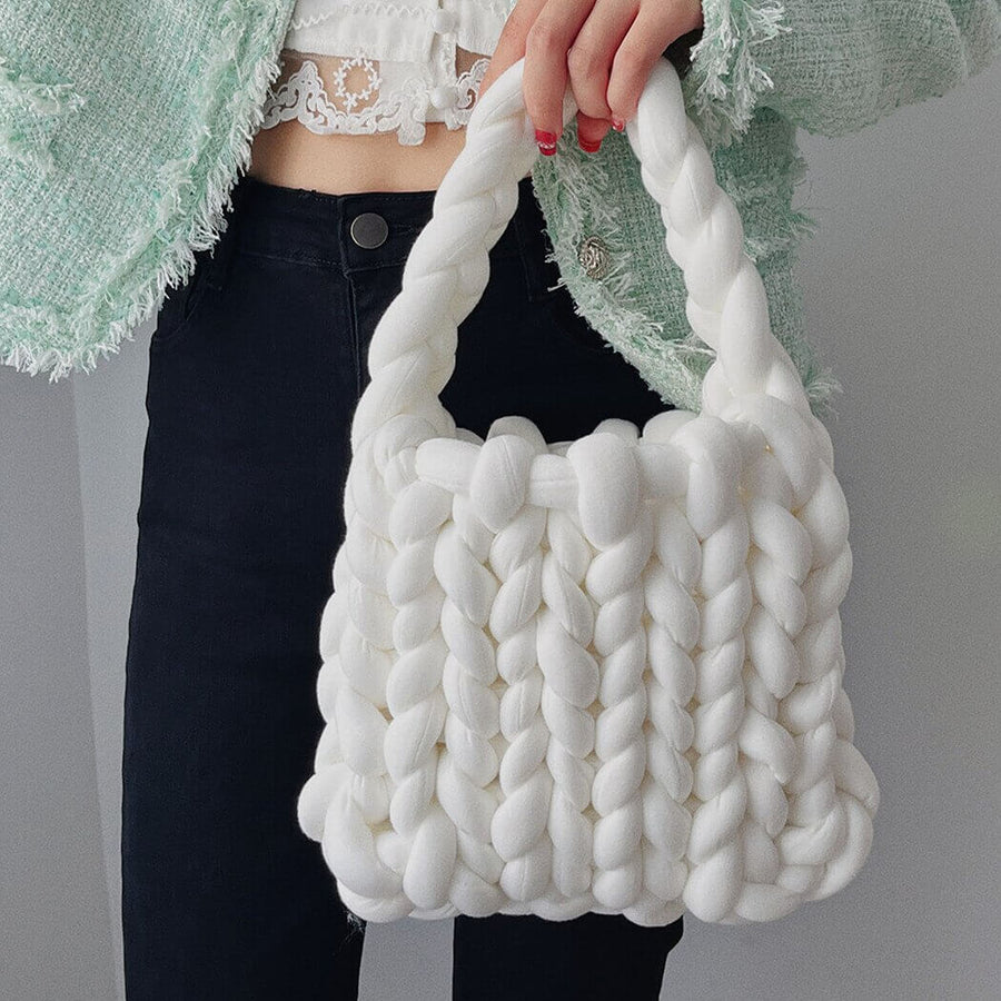 Aurora | White Mini Chunky Knit Bag