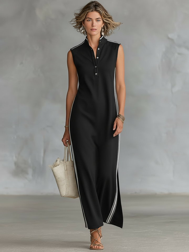 Eden | Athletic-Style Sleeveless Henley Maxi
