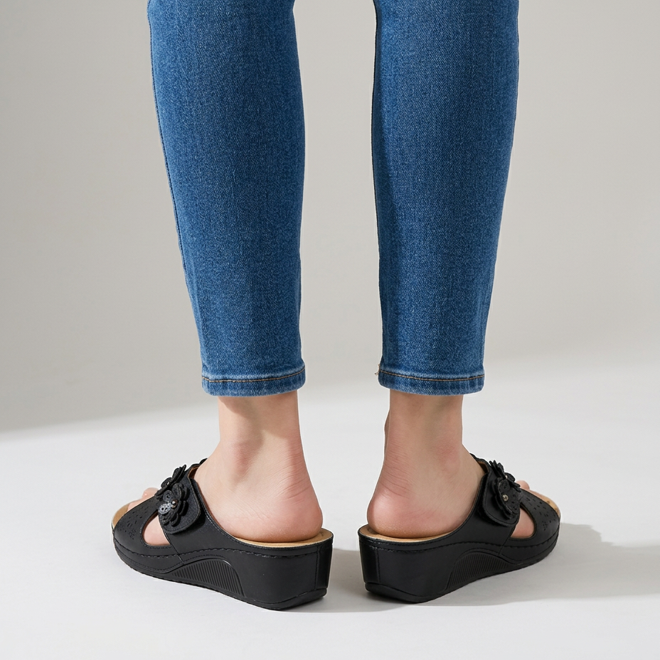 GINA | FLORAL WEDGE SANDALS