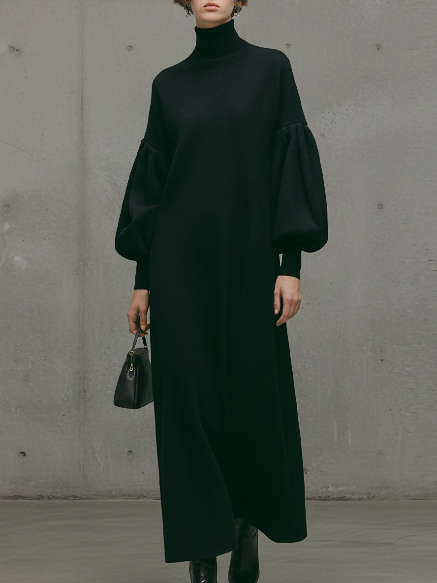 Marta | Modern Black Turtleneck Puff-Sleeve