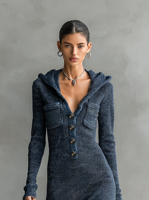 Ellie | Slim-fit Hooded Knitted Maxi