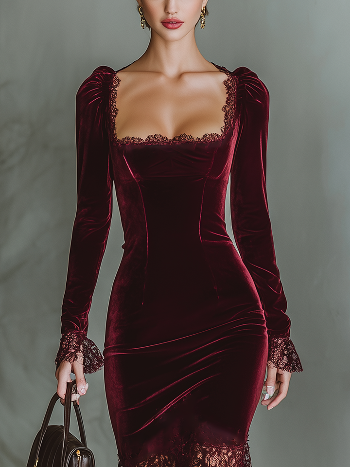 Gabi | Burgundy Velvet Lace Fitted