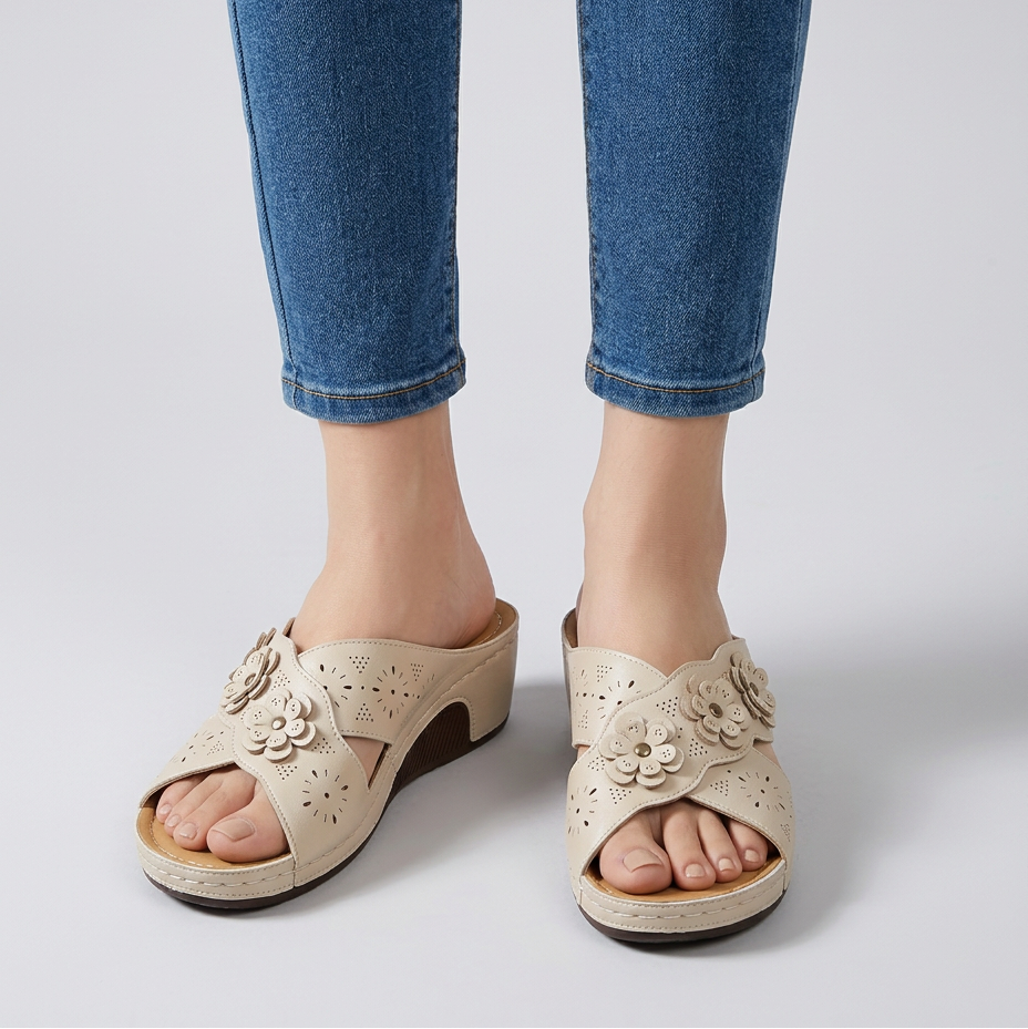 GINA | FLORAL WEDGE SANDALS