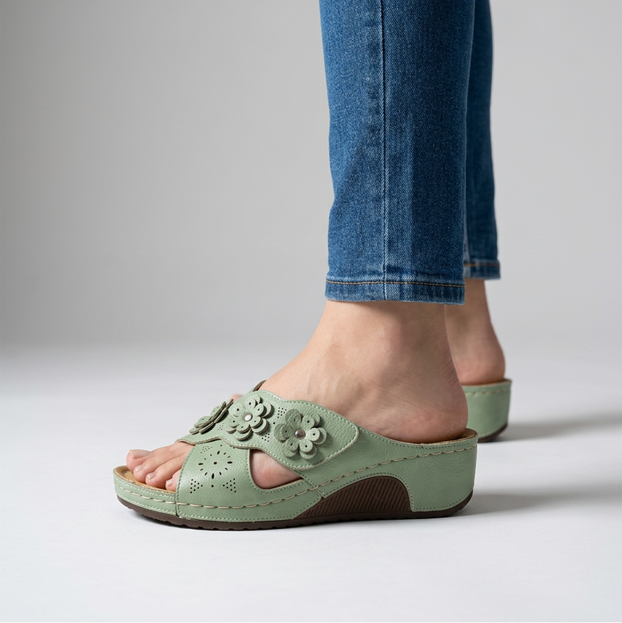 GINA | FLORAL WEDGE SANDALS