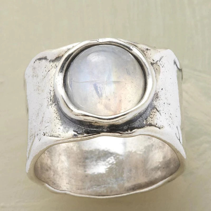 June | Silver Moonstone Ring