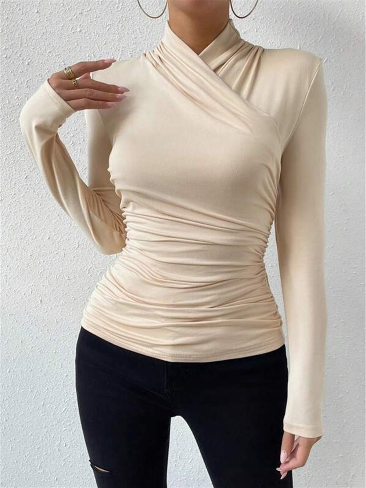 EVIE & BAY | DRAPED LONG SLEEVE TOP FOR WOMEN