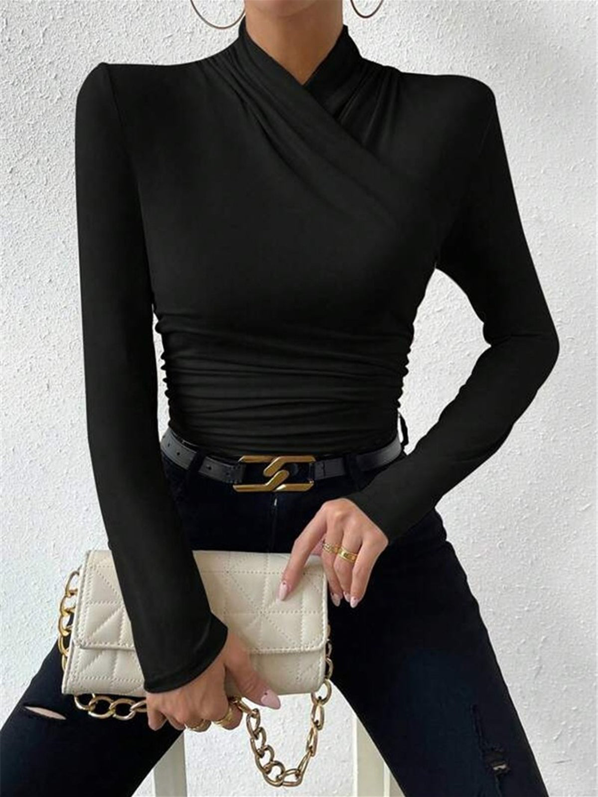 EVIE & BAY | DRAPED LONG SLEEVE TOP FOR WOMEN