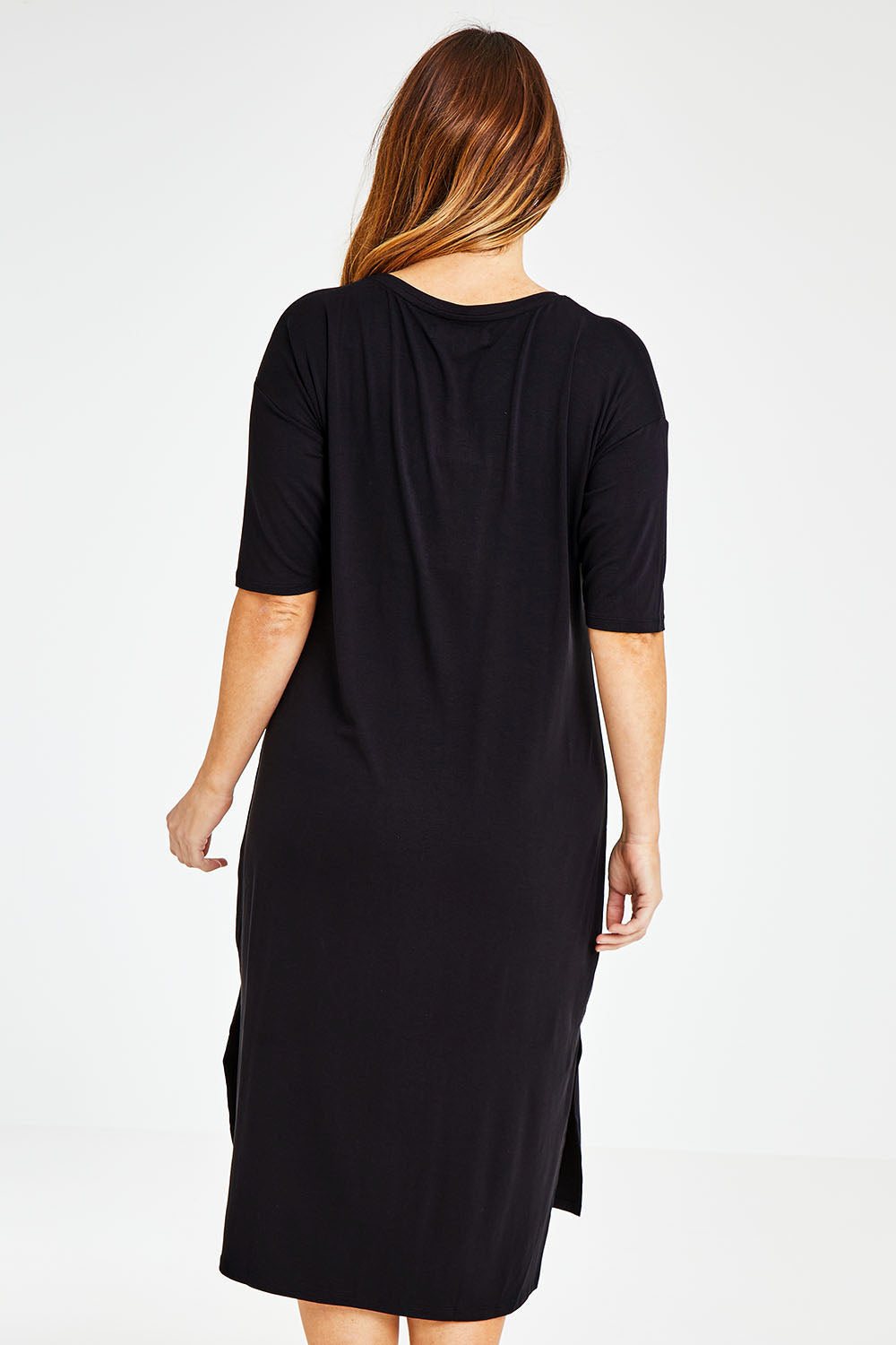 The 3/4 Sleeve Mid Length Tee Dress - Black