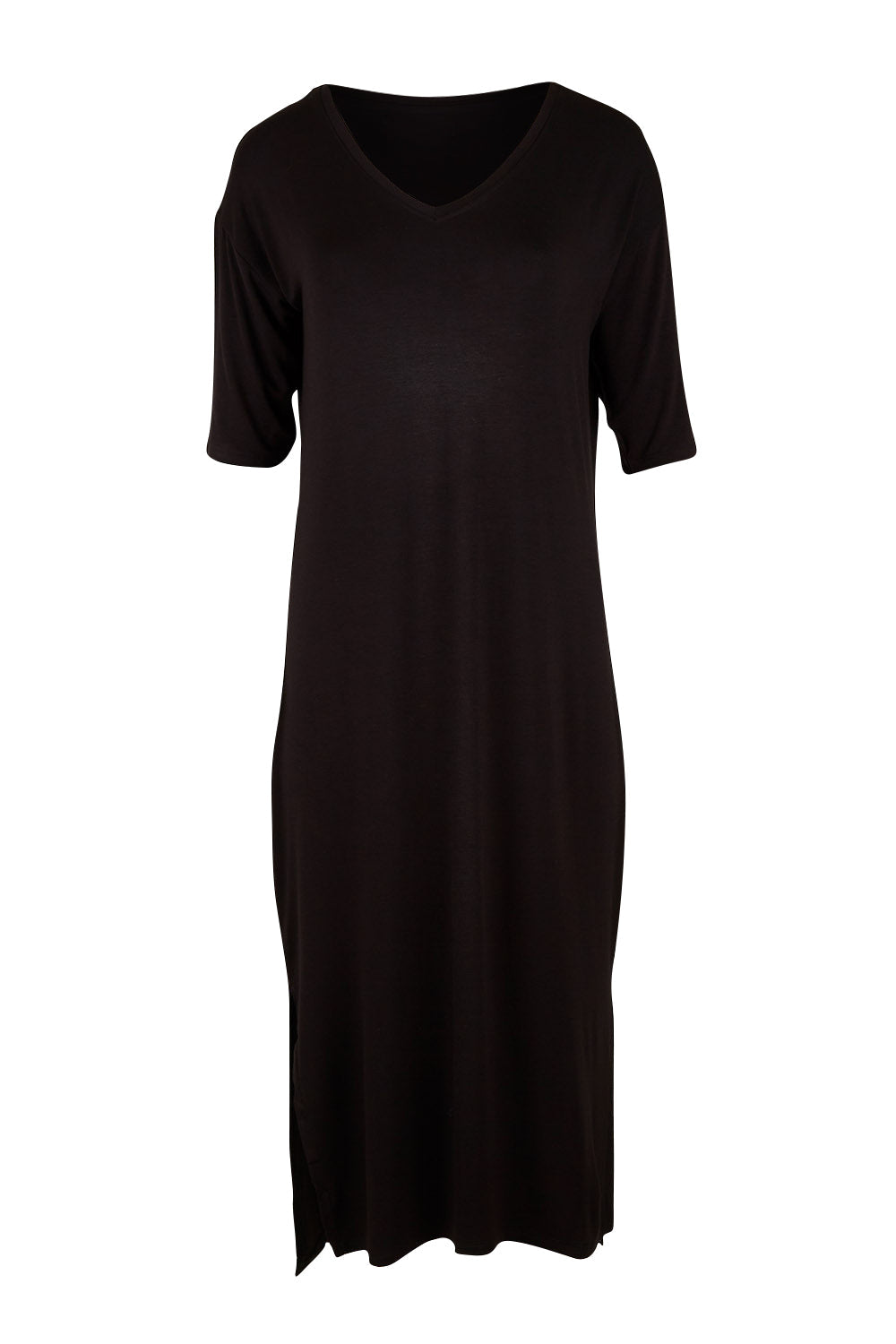 The 3/4 Sleeve Mid Length Tee Dress - Black