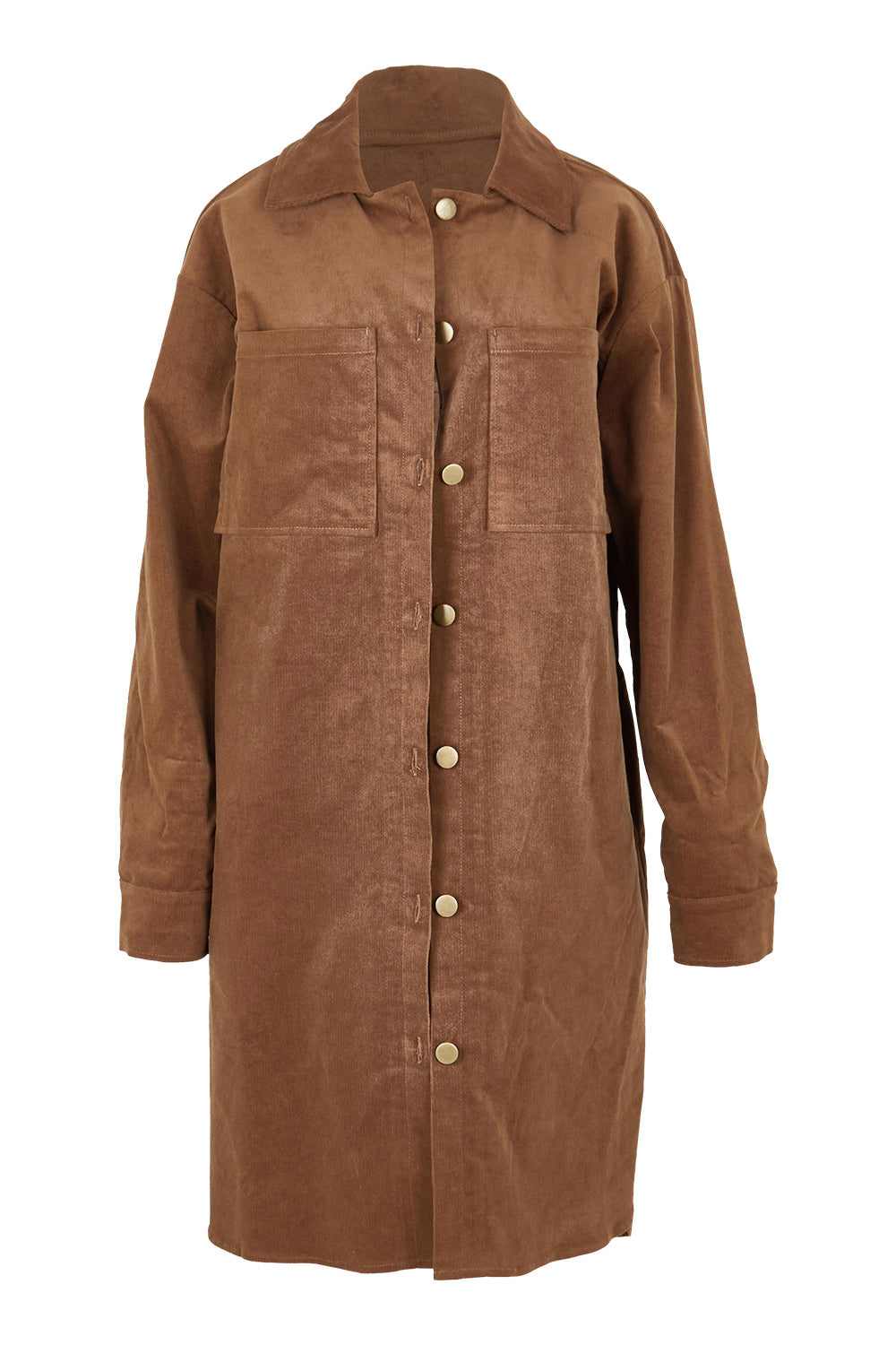 The Cord Shacket Dress With Pockets – Mushroom