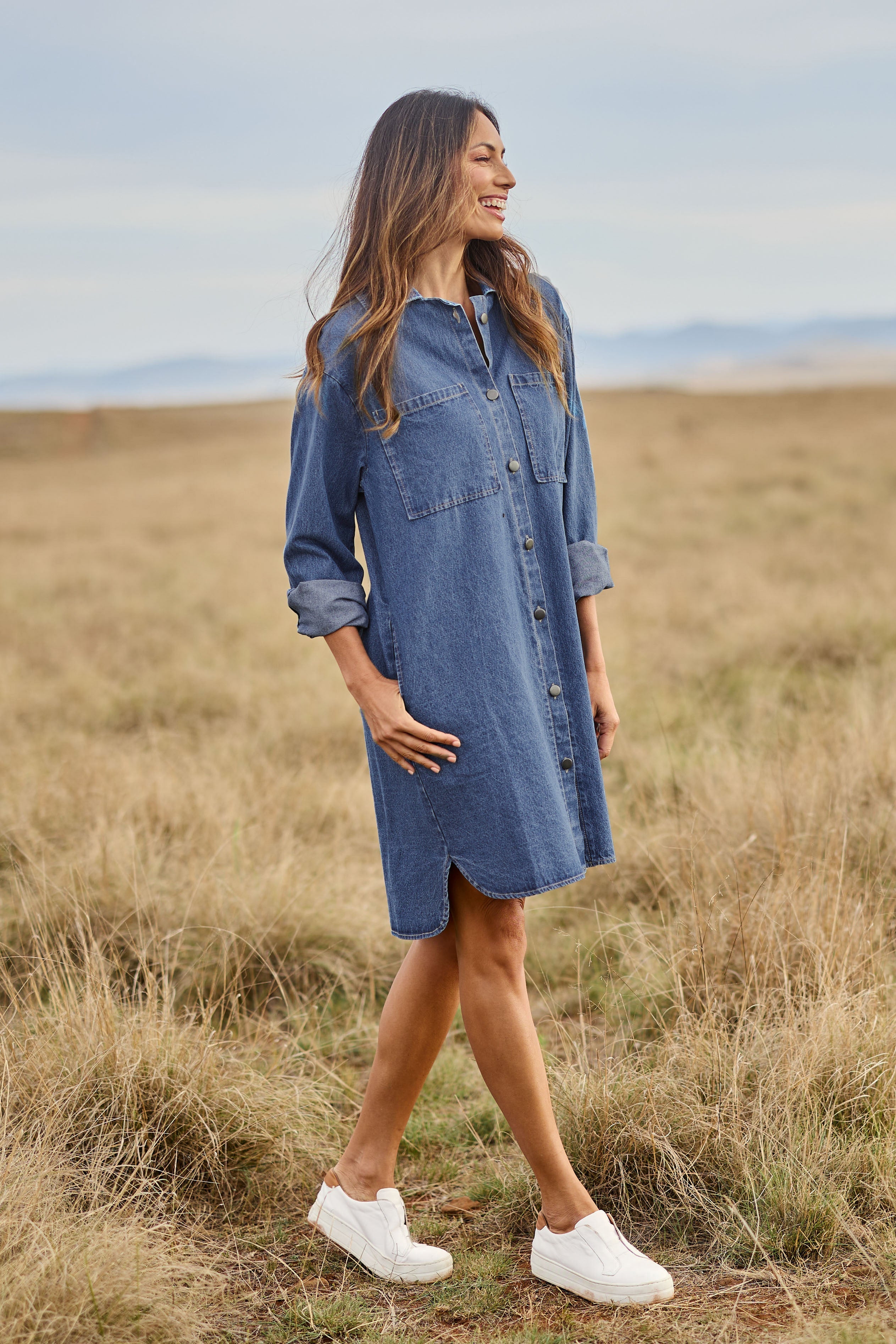 The Denim Shacket Dress With Pockets - Denimblue