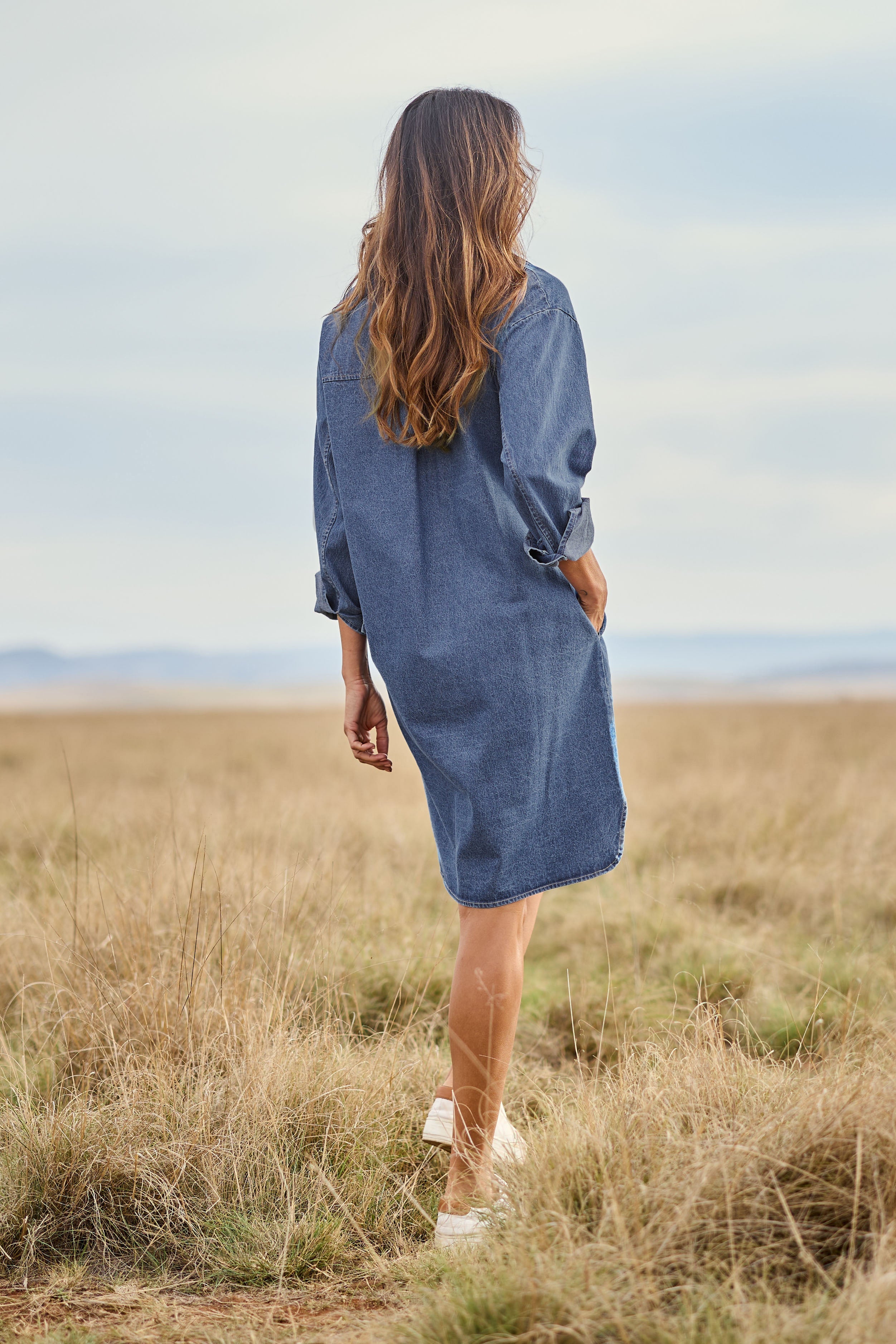 The Denim Shacket Dress With Pockets - Denimblue
