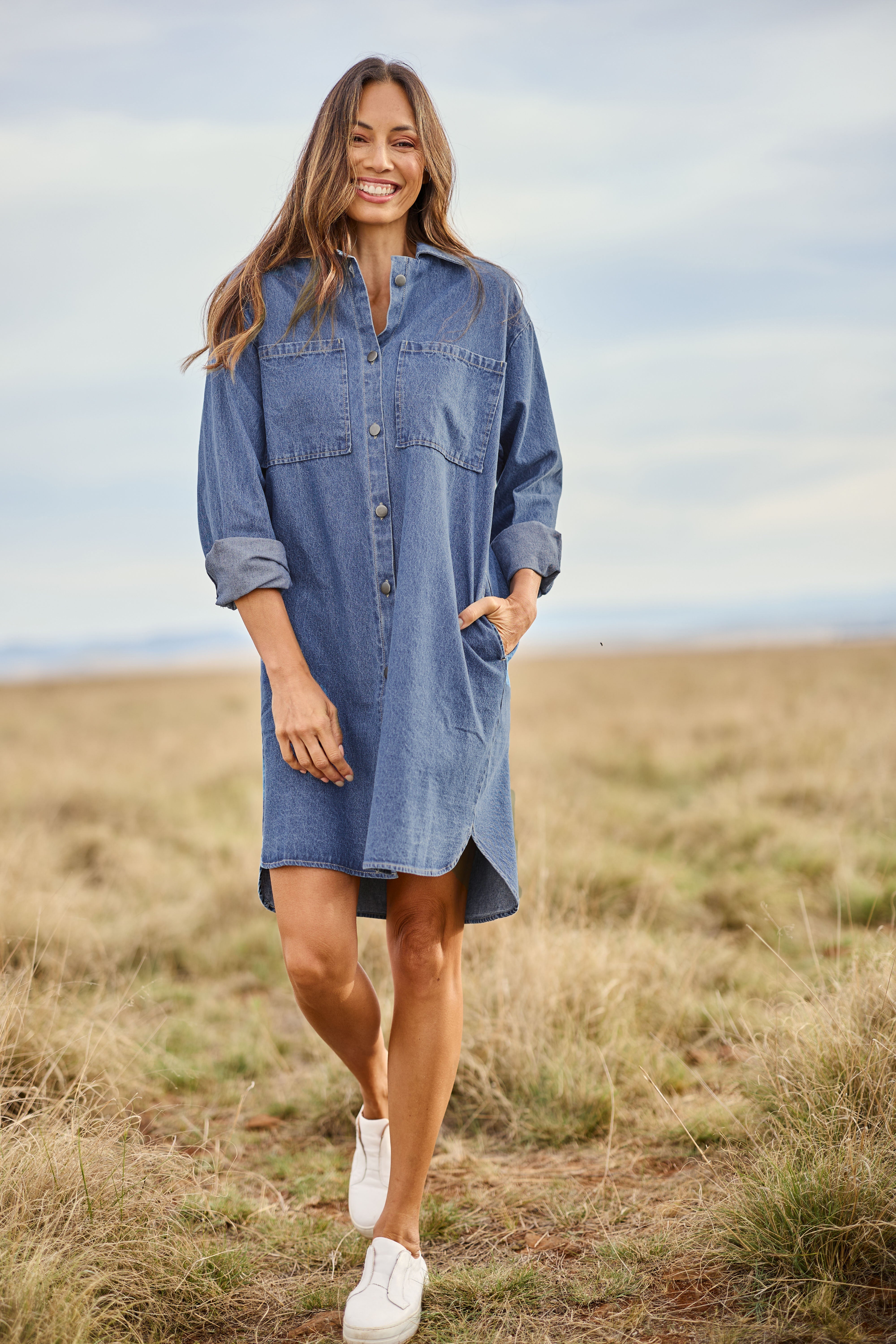 The Denim Shacket Dress With Pockets - Denimblue