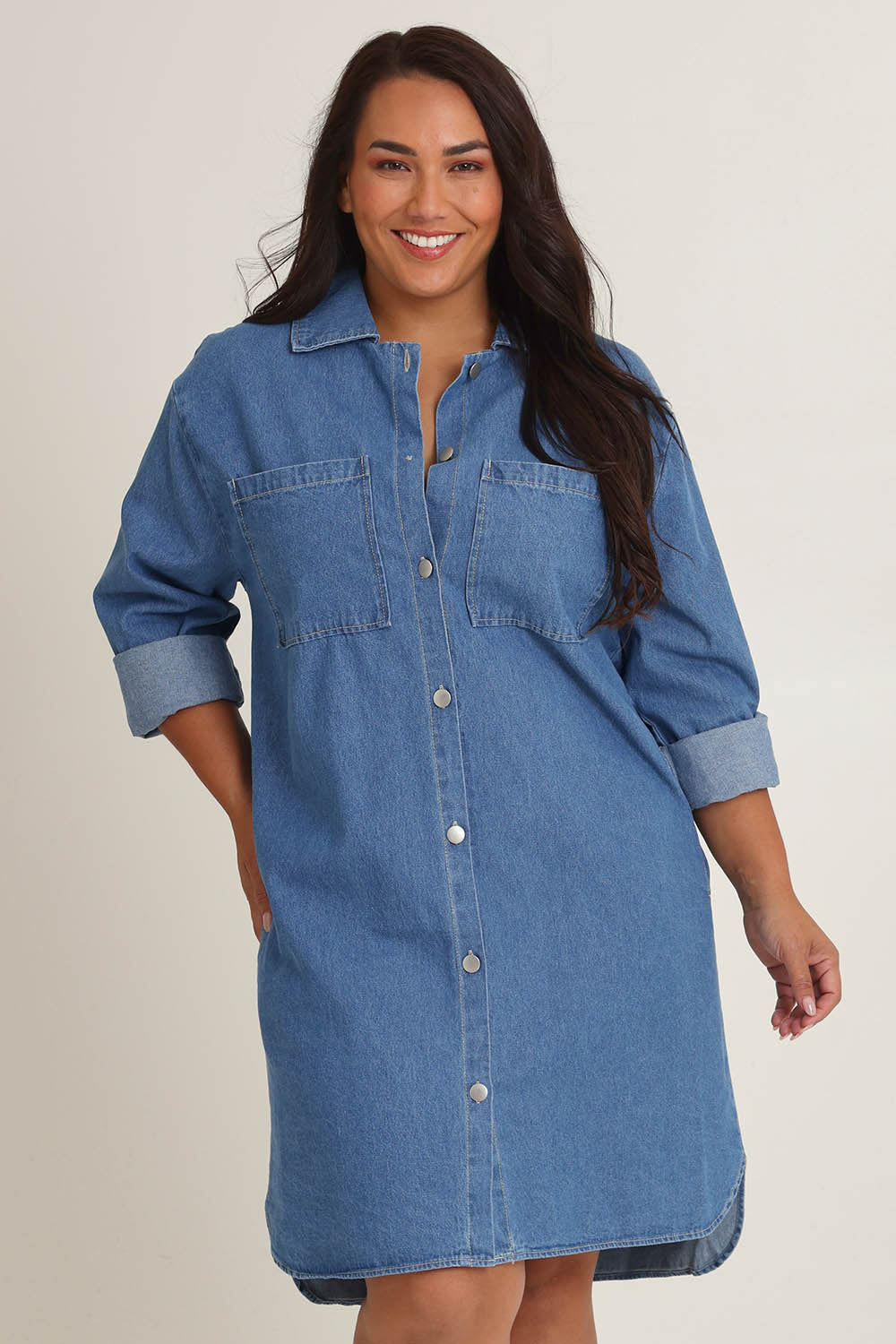 The Denim Shacket Dress With Pockets - Denimblue