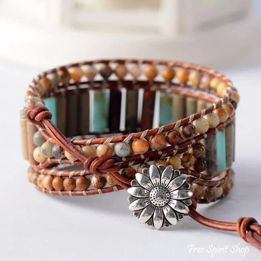 Grace | Jasper & Sunflower Charm Leather