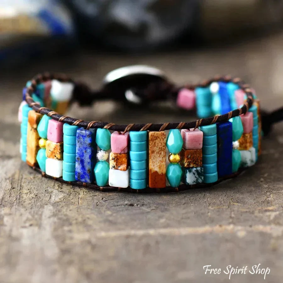 Sara | Mix Candy Gemstones Leather Wrap