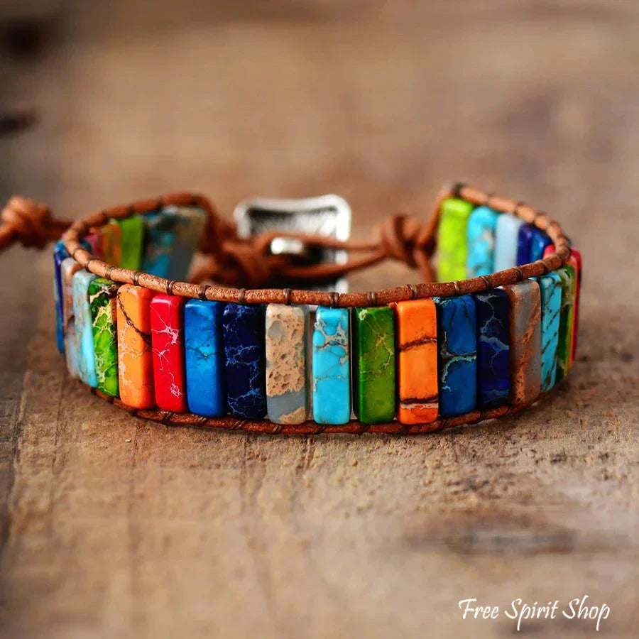 Mara | Handmade Rainbow Jasper Leather Wrap